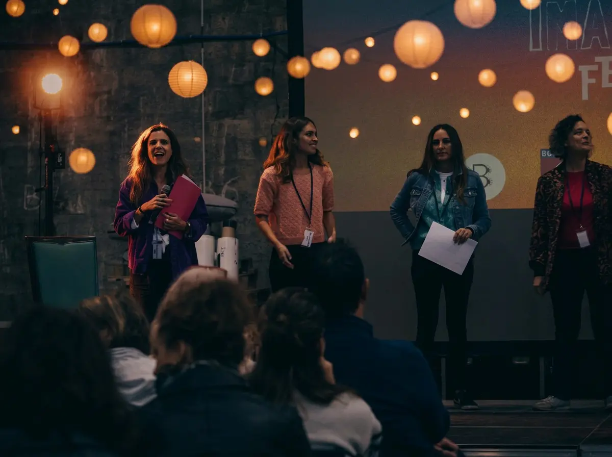 Imagine Festival — conférence sur scène avec lampions